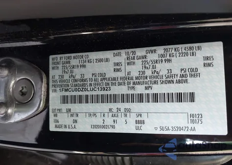 2020 Ford Escape Titanium Hybrid from USA, damaged, VIN 1FMCU0DZ0LUC13923